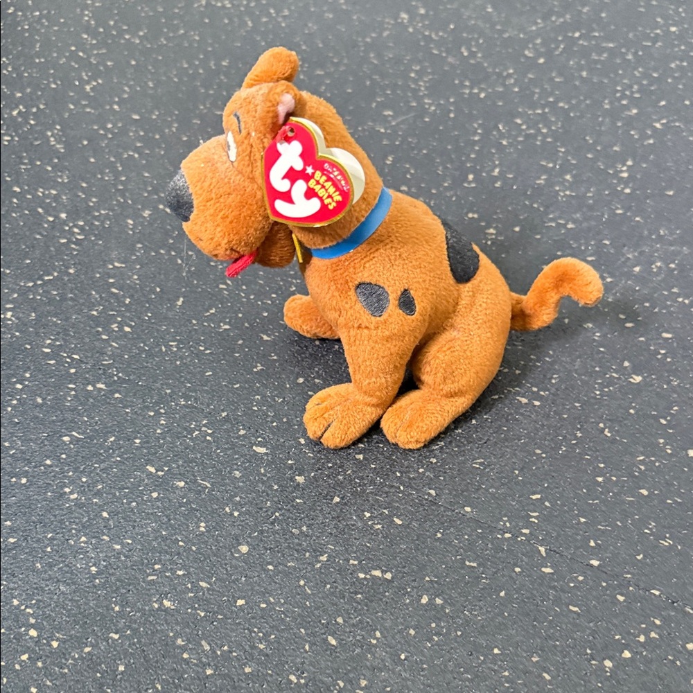 Ty Brown Plush Dog with Blue Collar and Red Tongue
